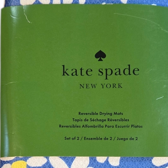 Kate Spade - NEW Set of 2 Blue & Yellow Reversible Floral Drying Mats - Picture 4 of 4